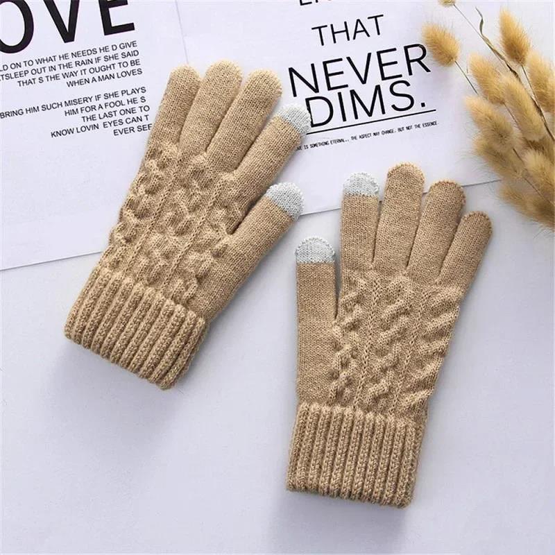 New Mens Warm Full Finger Gloves, Winter Touchscreen Gloves, Plus Fleece Gloves, Wool Knitted Cycling Driving Gloves