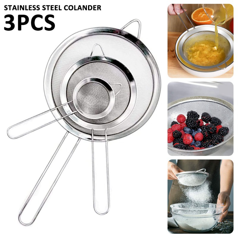 Stainless Steel Fine Mesh Food Strainer, Sifter for Baking with Handle, Flour Sieve and Juice Soy Milk Sifter Kitchen