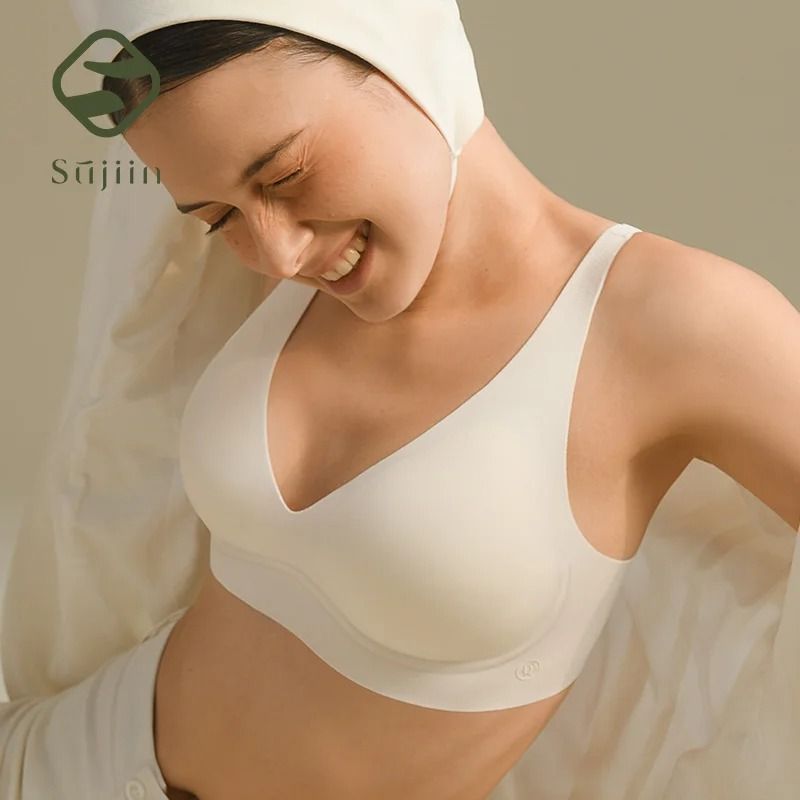 SUJIIN Seamless Wireless Push Up Bralette Invisible Lift V Neck Bra