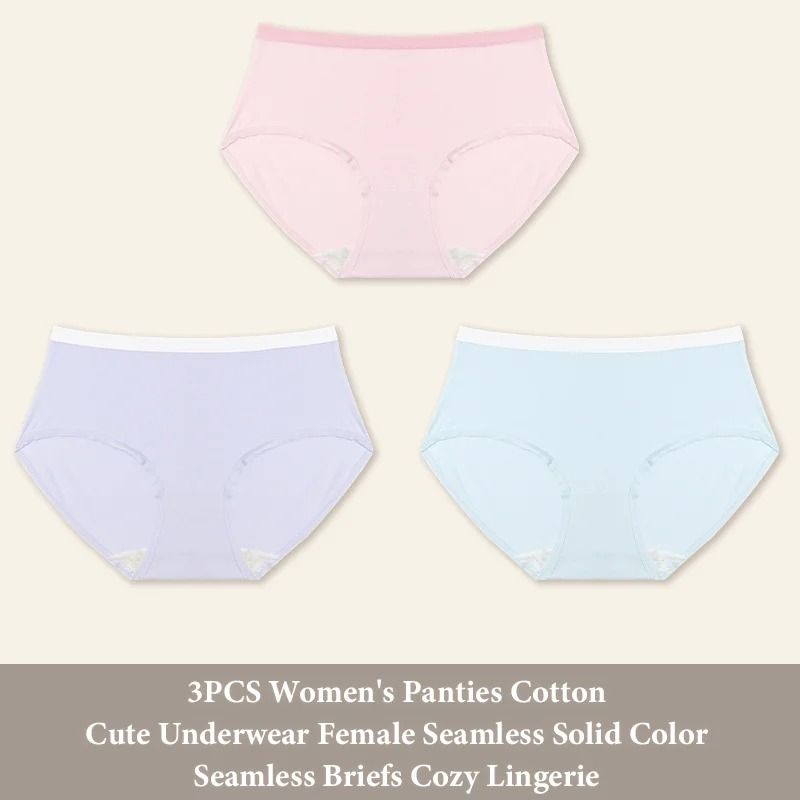 Women Seamless Cotton Brief Panties 3 Piece Set