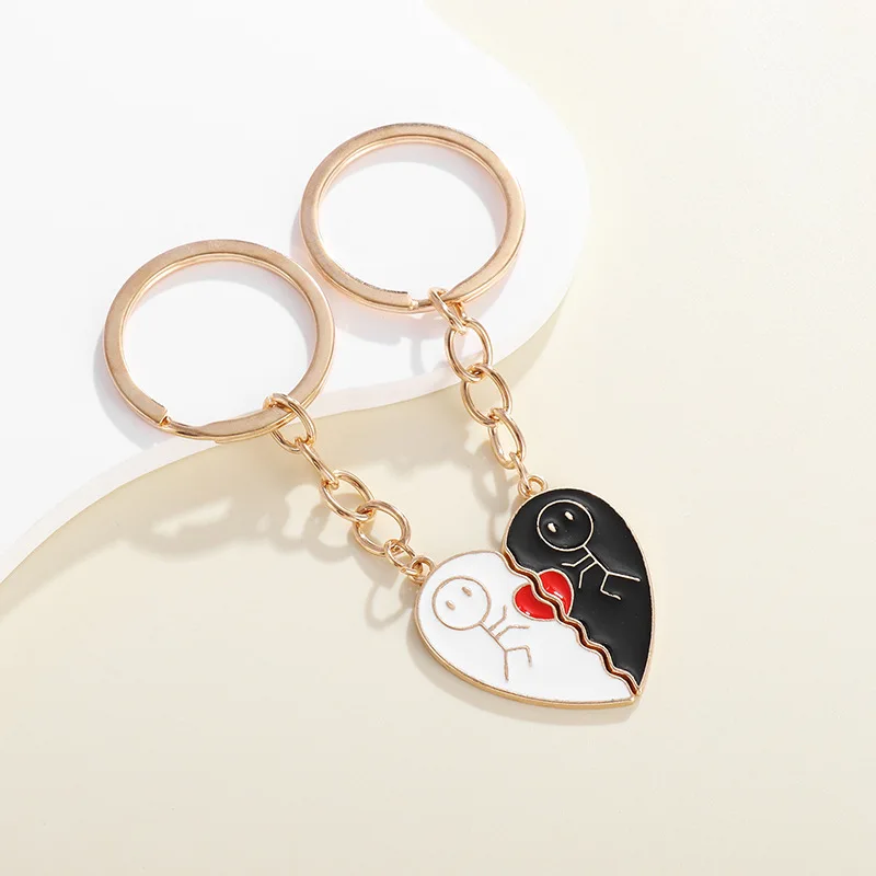 Couple Magnetic Necklace Stickman Heart Charm, Fashion Trendy Splicing Heart Pendant Jewelry Gift