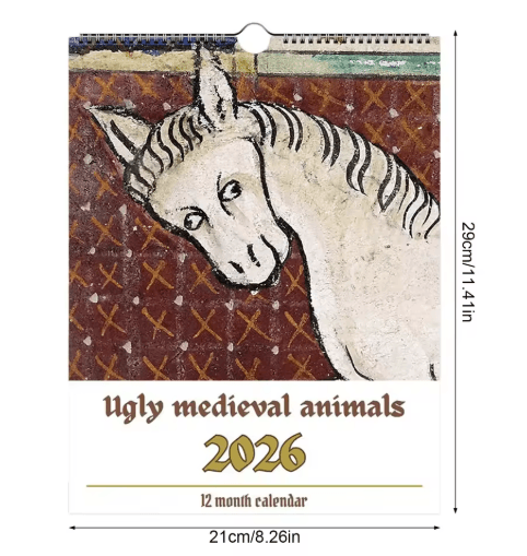 2026 Wall Calendar Medieval Animal Theme with Humorous Ugly Style Illustrations