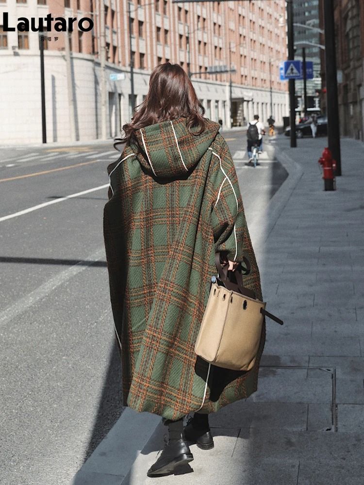 Luxury Runway Oversized Patchwork Plaid Woolen Trench Coat