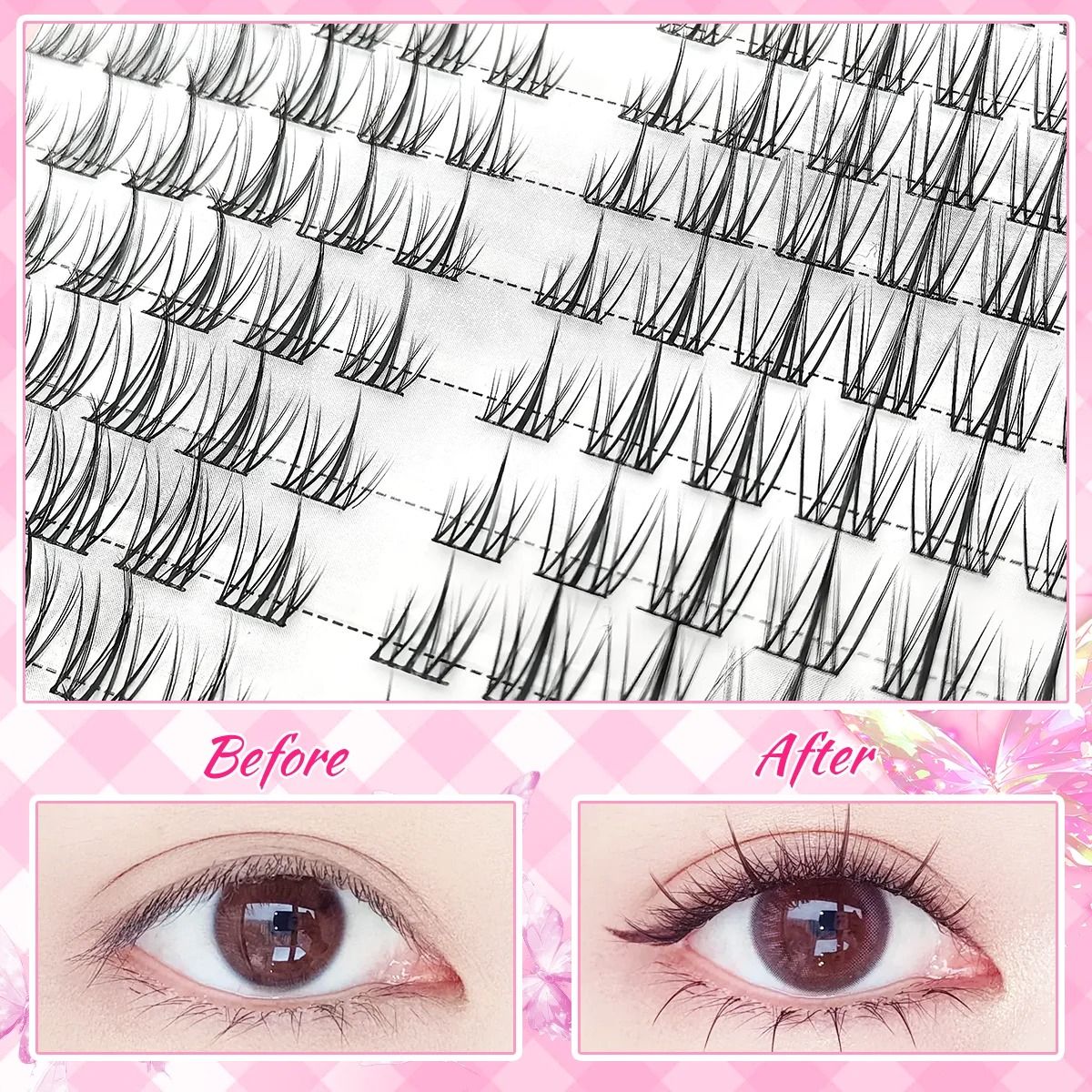 Natural C Curl Cluster False Eyelashes 320 Pieces Lightweight Reusable Lashes