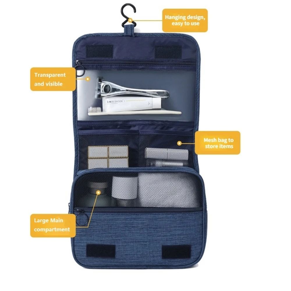 Portable Waterproof Toiletry Bag with Hanging Hook – Large Capacity Travel Makeup & Bathroom Organizer