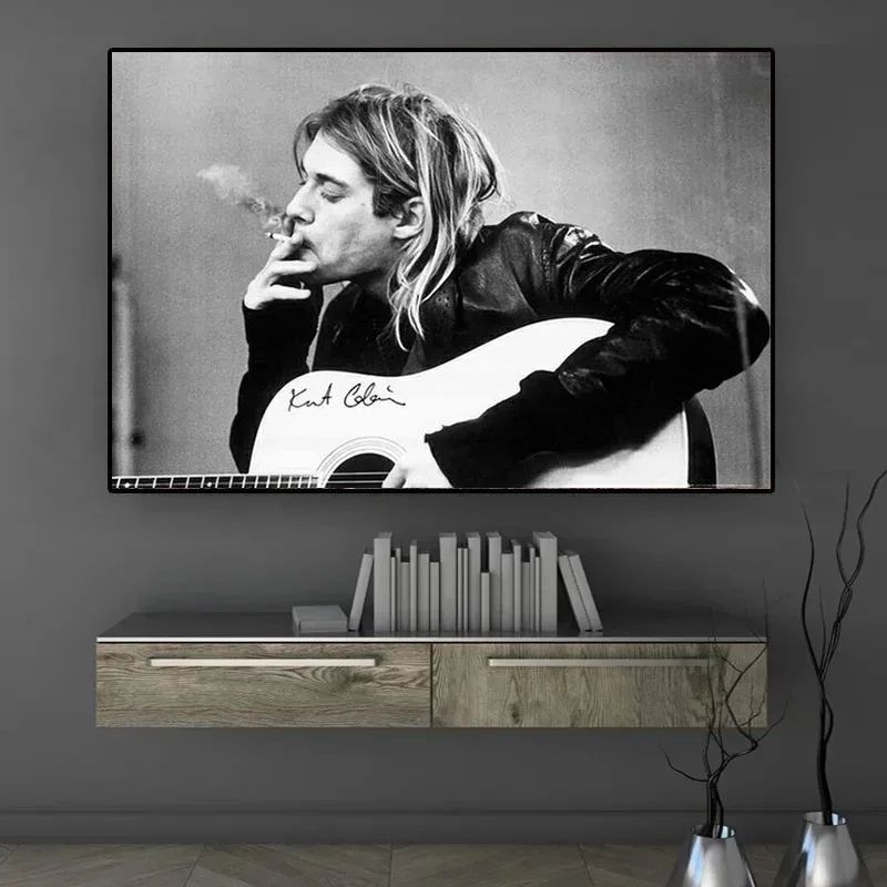 Kurt Cobain Poster Black White Retro Rock Music Wall Art Canvas Decor