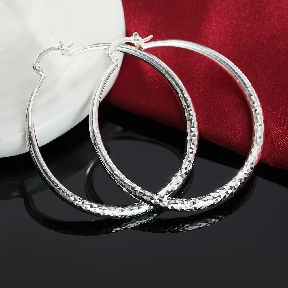 925 Sterling Silver 2 Inch Circle Hoop Earrings
