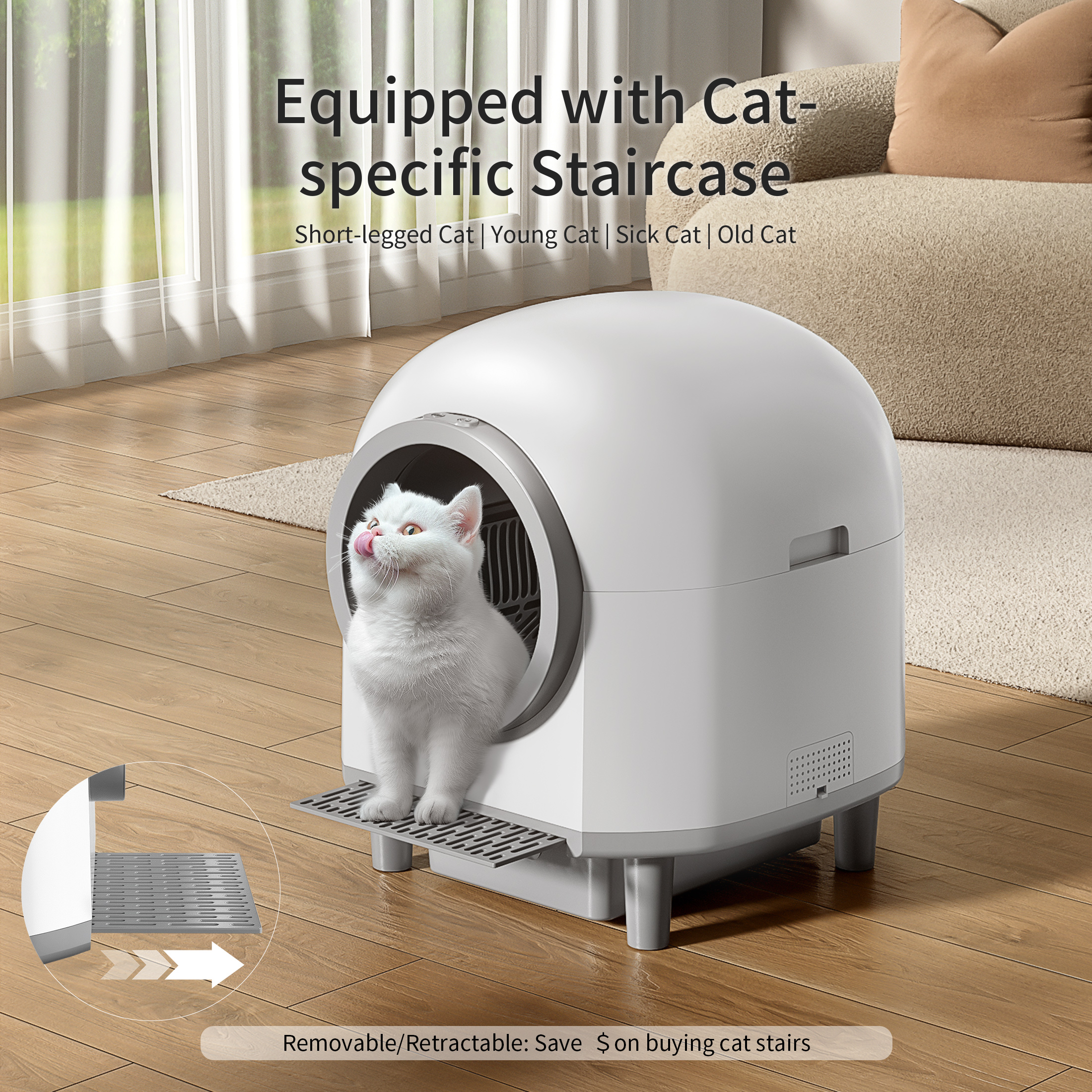 Self-Cleaning Automatic Cat Litter Box Toilet For Cats, Smart Cat Travel Toilet with App Control & Trash Bag Litter