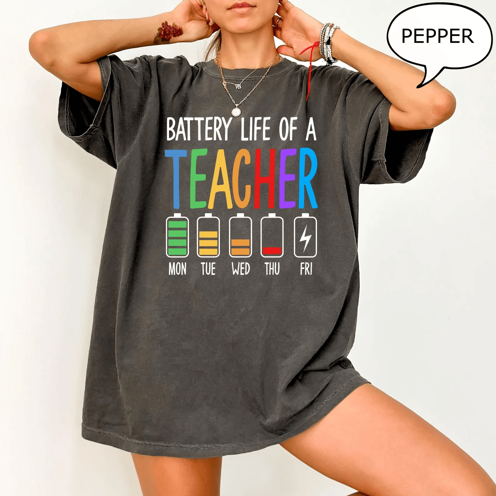 Comfort Colors Battery Life of a Teacher Shirt | Funny Teacher Energy First Day Tee