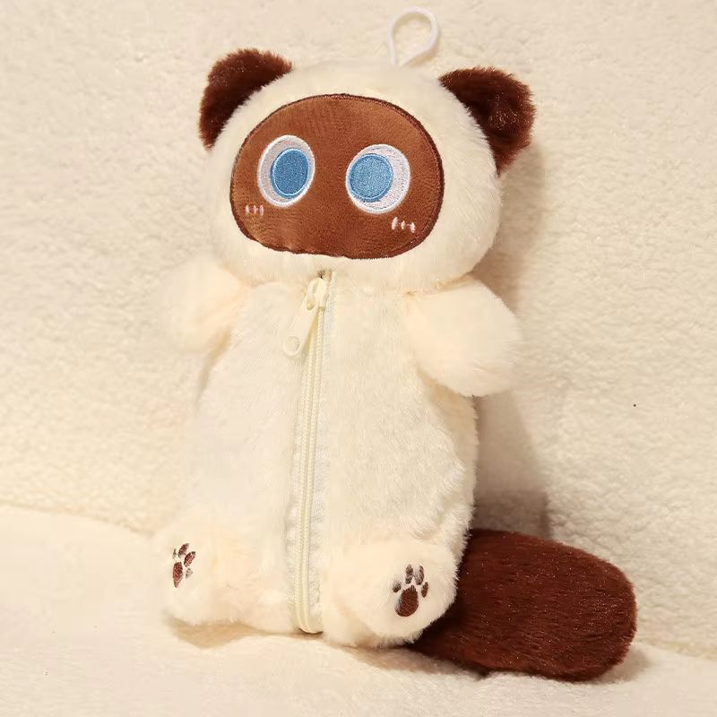 Siamese Cat Plush Pencil Case Large Capacity Stationery Bag