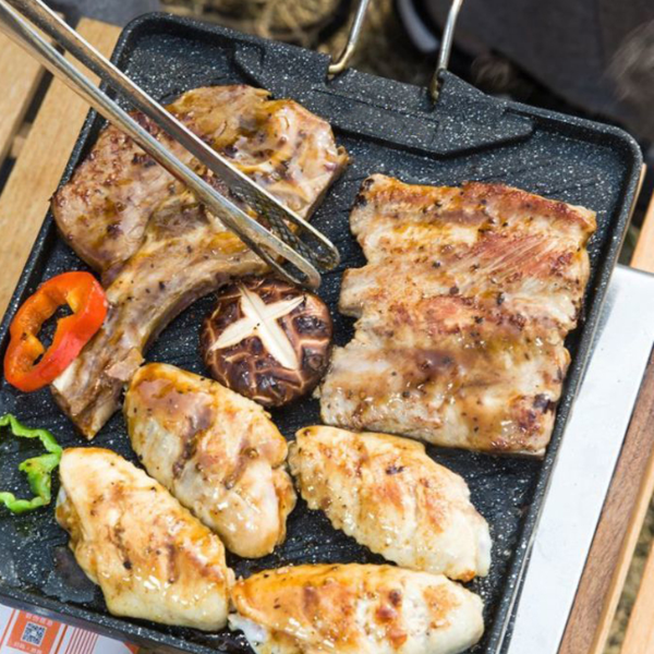 Portable Camping Grill Pan Non Stick Barbecue Pan for Cassette Stove Outdoor Cooking