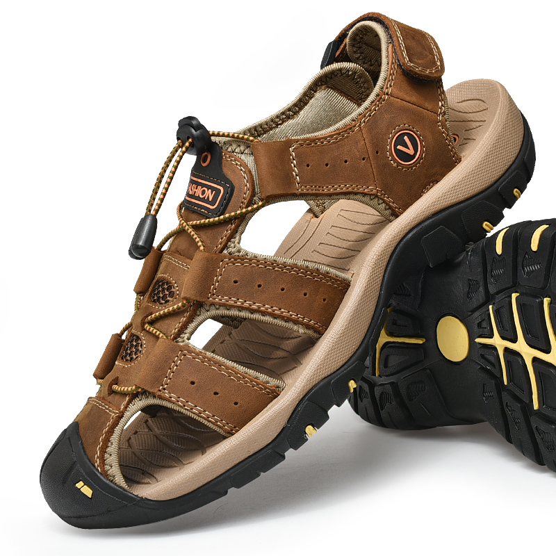 Summer Men Sandals Leather Breathable Casual Shoes for Outdoor, Beach & Fashion Roman Style Anti-Slip & Waterproof