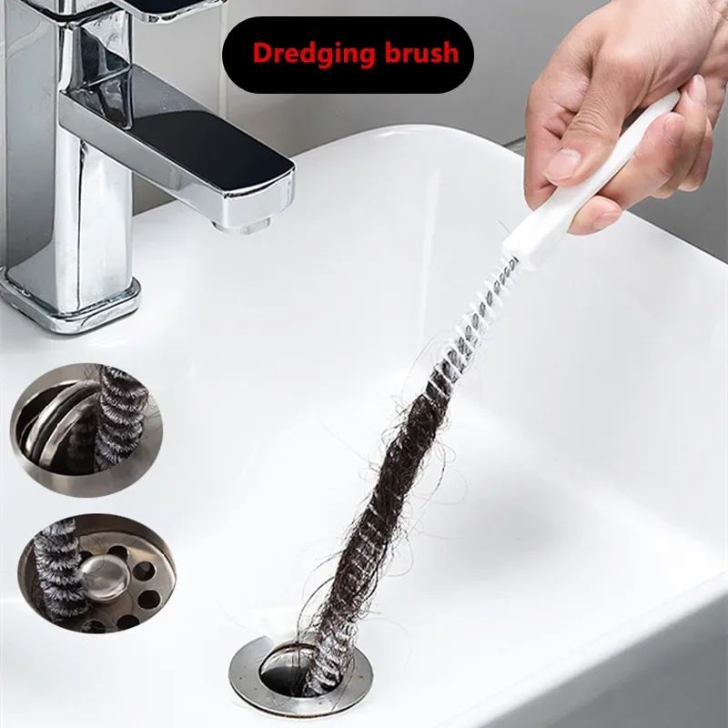 Flexible Drain Cleaning Brush for Sink and Pipe, Long Hair Clog Remover Tool for Kitchen and Bathroom Sewer Cleaning