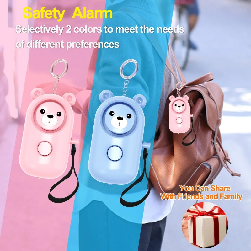 Bear Style Emergency Alarms, Security Alarm Keychain, Protective Devices Personal Siren Ring with LED Light