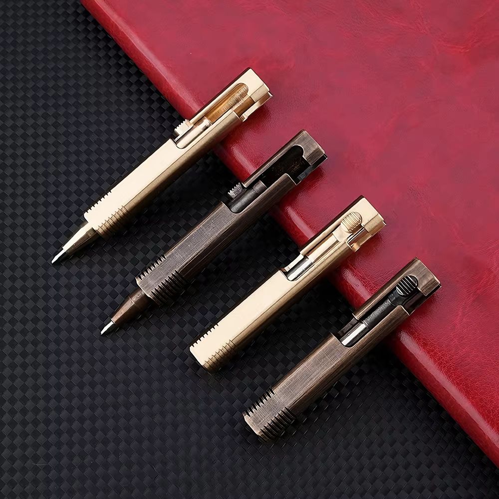 Retro Brass Mini Bolt Action Pen Compact EDC Tactical Ballpoint Pen