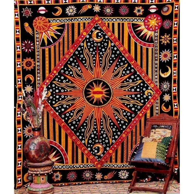 Indian Tarot Mandala Tapestry | Bohemian Divination Aesthetic Wall Hanging