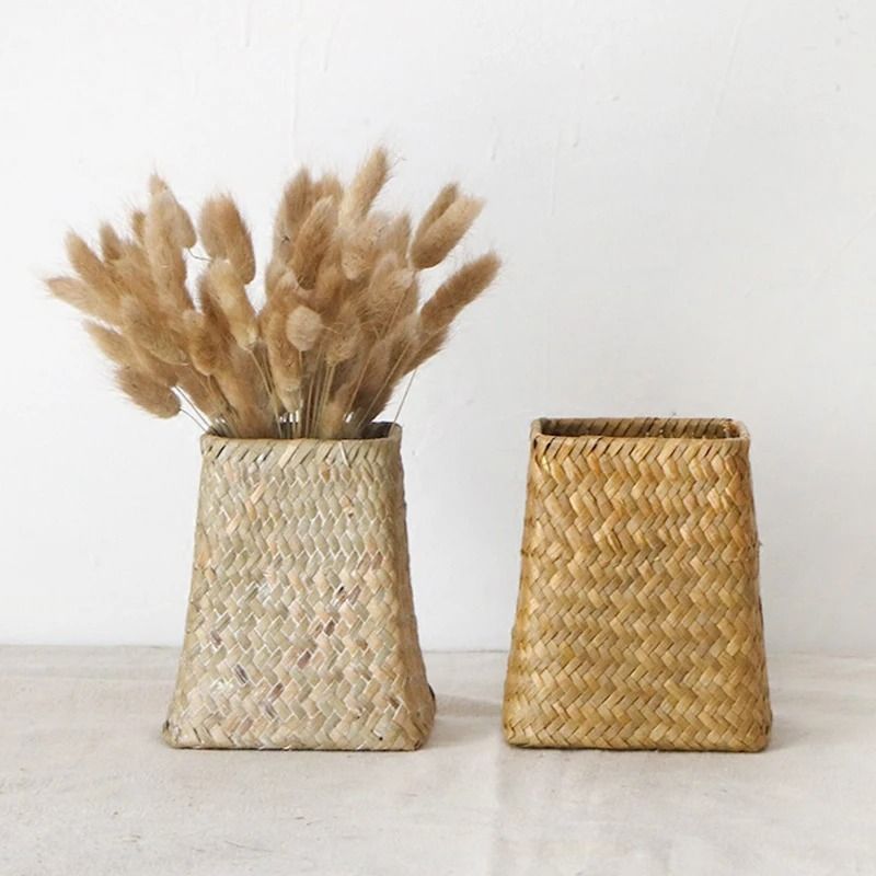 Natural Seaweed Weave Vase – High-Performance Pastoral Rattan & Bamboo Floral Arrangement Basket