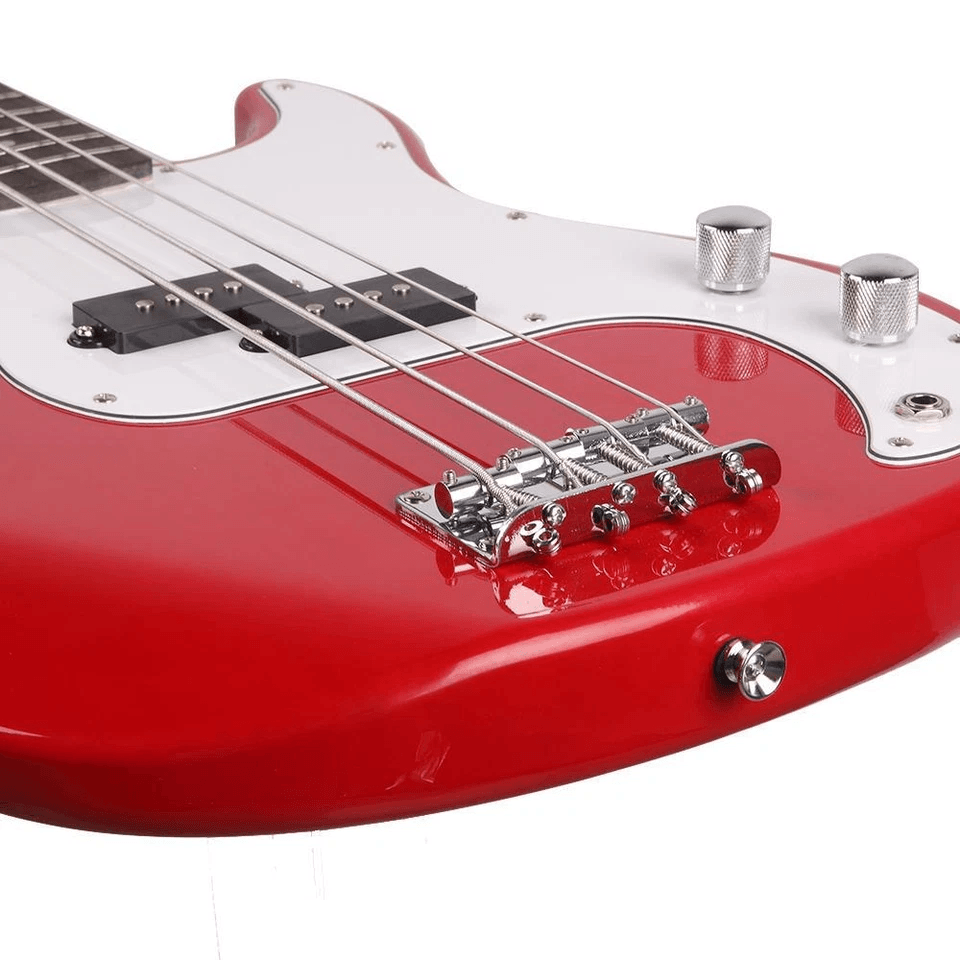 Glarry GP Electric Bass Guitar with Amplifier, Red, Full Starter Kit