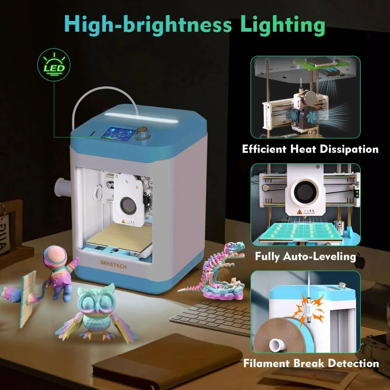 Geeetech M1 Mini 3D Printer for Kids Beginners with Auto Leveling and High-Speed Printing