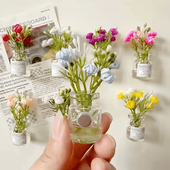 8pcs Mini Vase Fridge Magnets Set – Cute 3D Magnetic Flower Vase Kitchen Decor