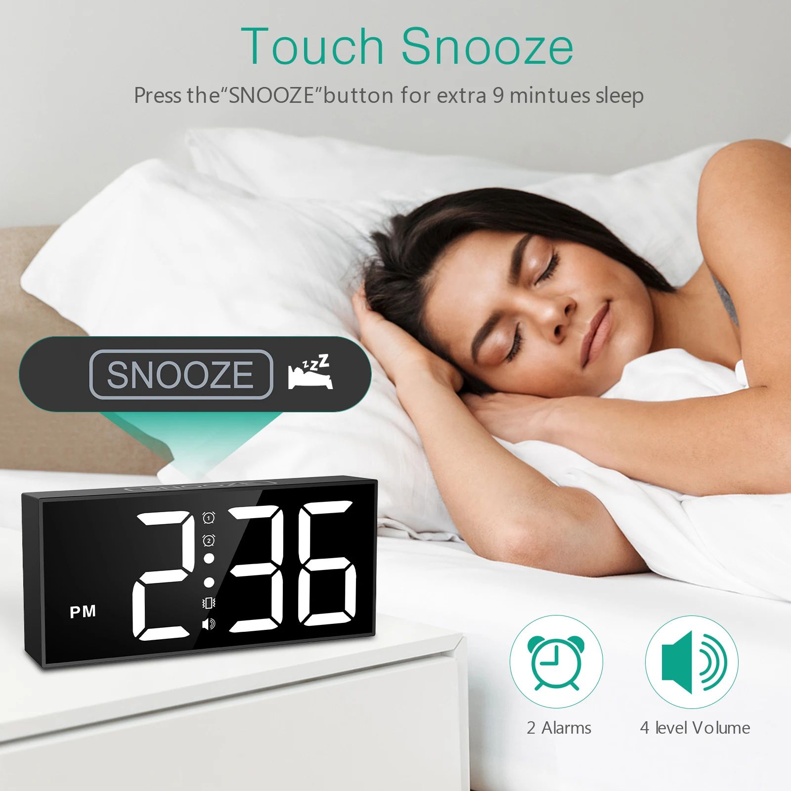 ORIA 7.5in Vibrating Alarm Clock – Loud LED Bed Shaker Clock for Heavy Sleepers & Hearing Impaired