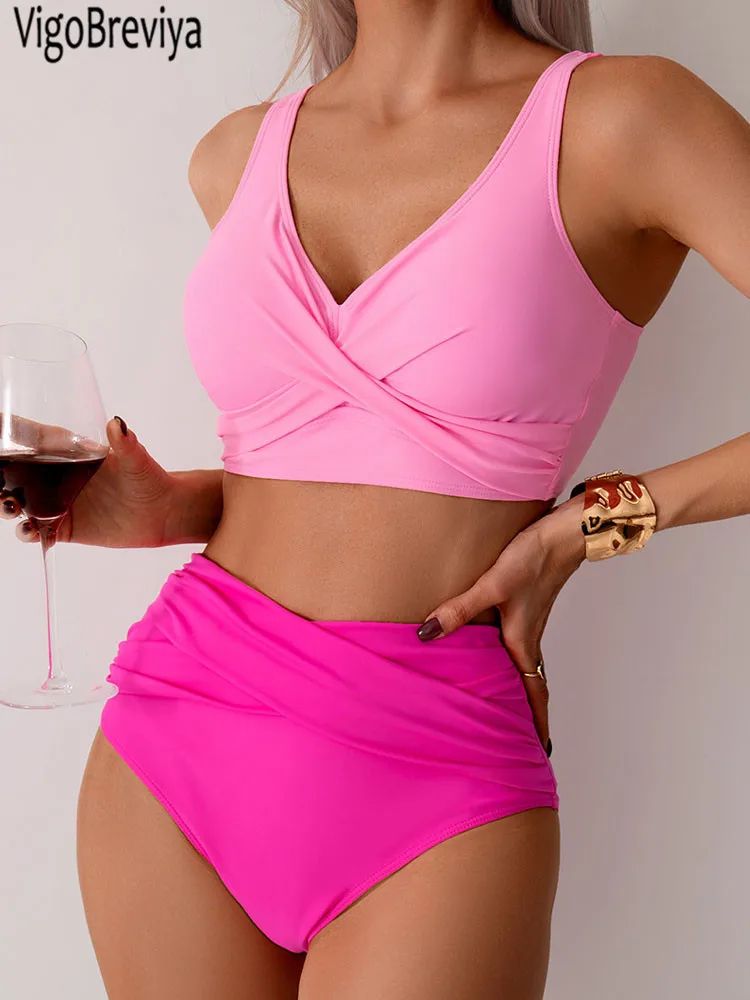 VigoBreviya Strapped High Waist Push Up Bikini Set
