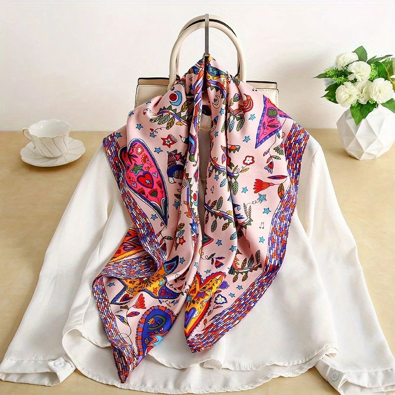 Luxury Twill Silk-Feel Square Scarf for Women – 35.4in Tree Print Head Shawl, Hijab & Neck Wrap