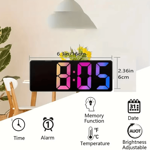 Modern LED Digital Alarm Clock – Adjustable Brightness Bedroom Clock with Temperature Display