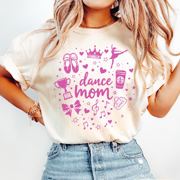 Dance Mom Shirt Cute Pink Graphic Tee Fun Recital Mom T-Shirt Trendy Dance Mom Top