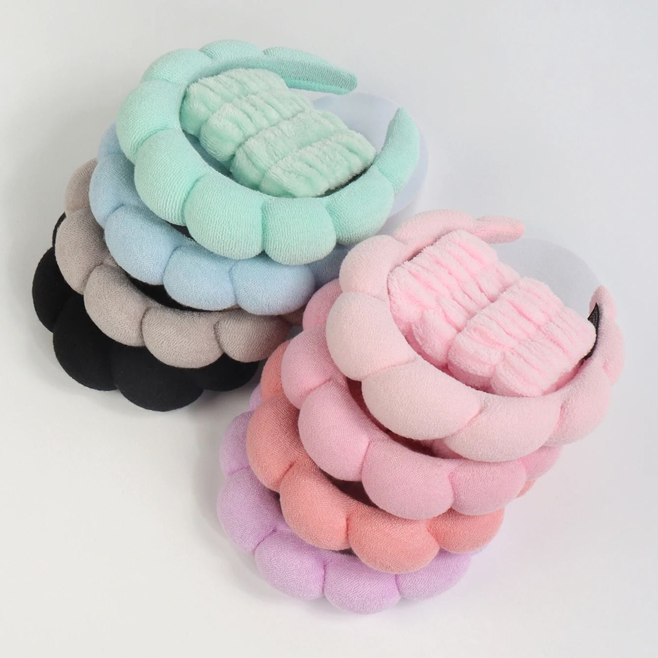 Microfiber Wristband and Puffy Headband Set for Face Washing and Skincare