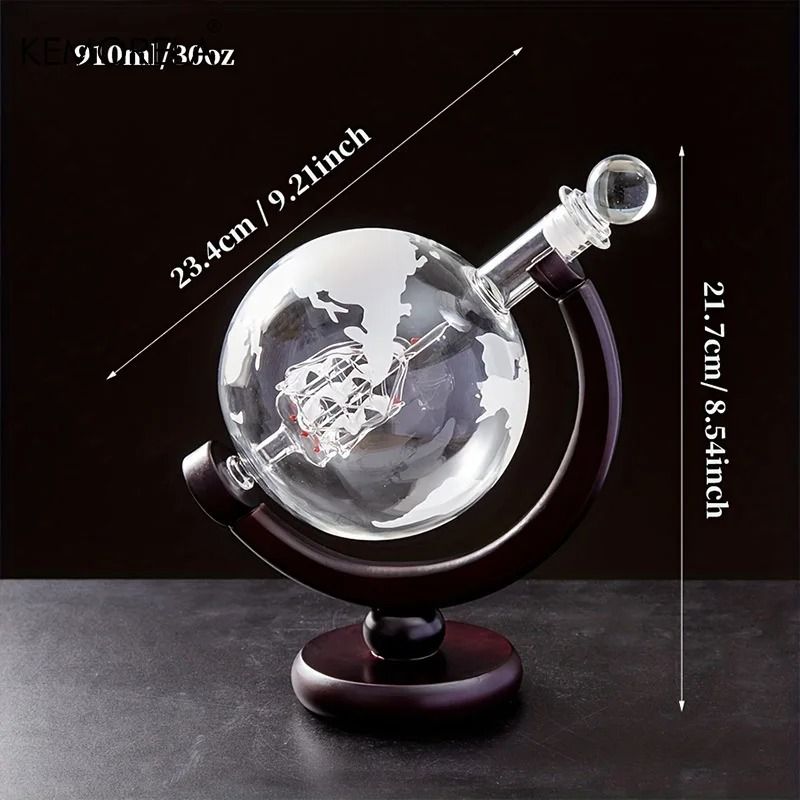 Globe Whiskey Decanter with Wooden Stand 900ml with Optional Glasses