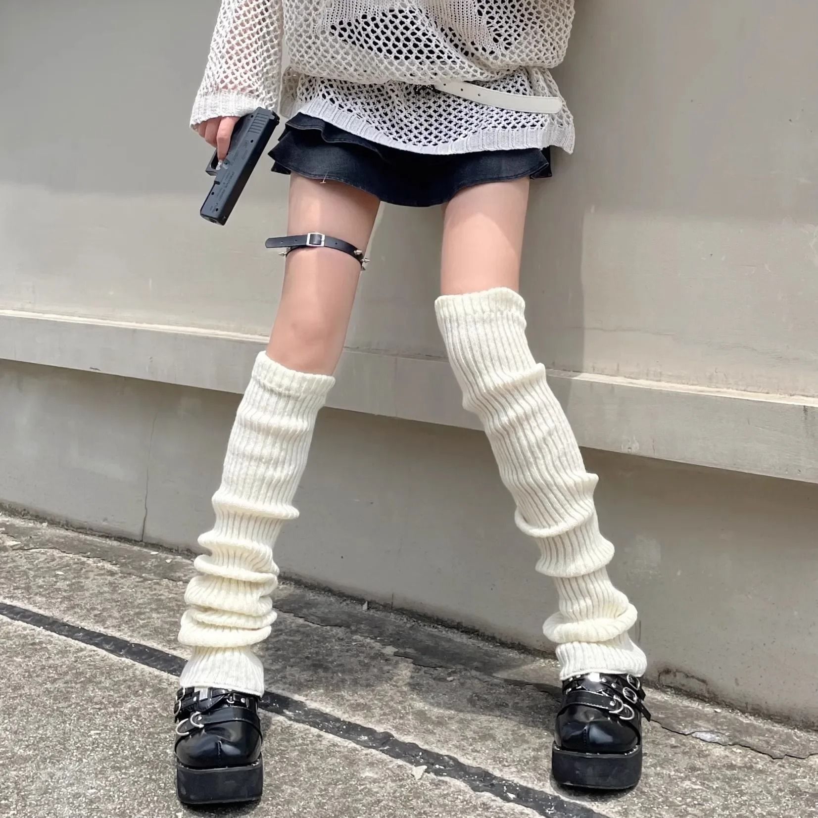 Ribbed Knit Lolita Leg Warmers and Boot Cuffs