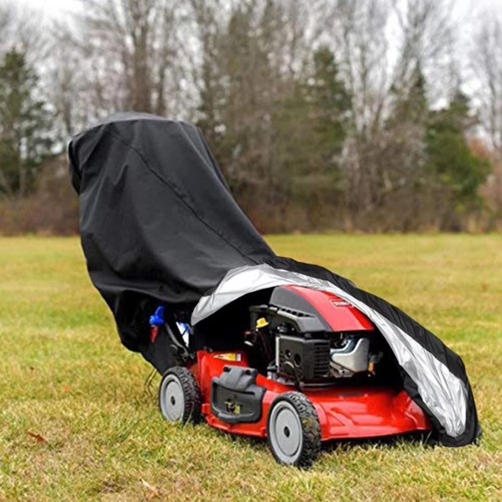 210D Waterproof Lawn Mower Cover with UV Protection and Drawstring – Universal Outdoor Equipment Cover (Black)