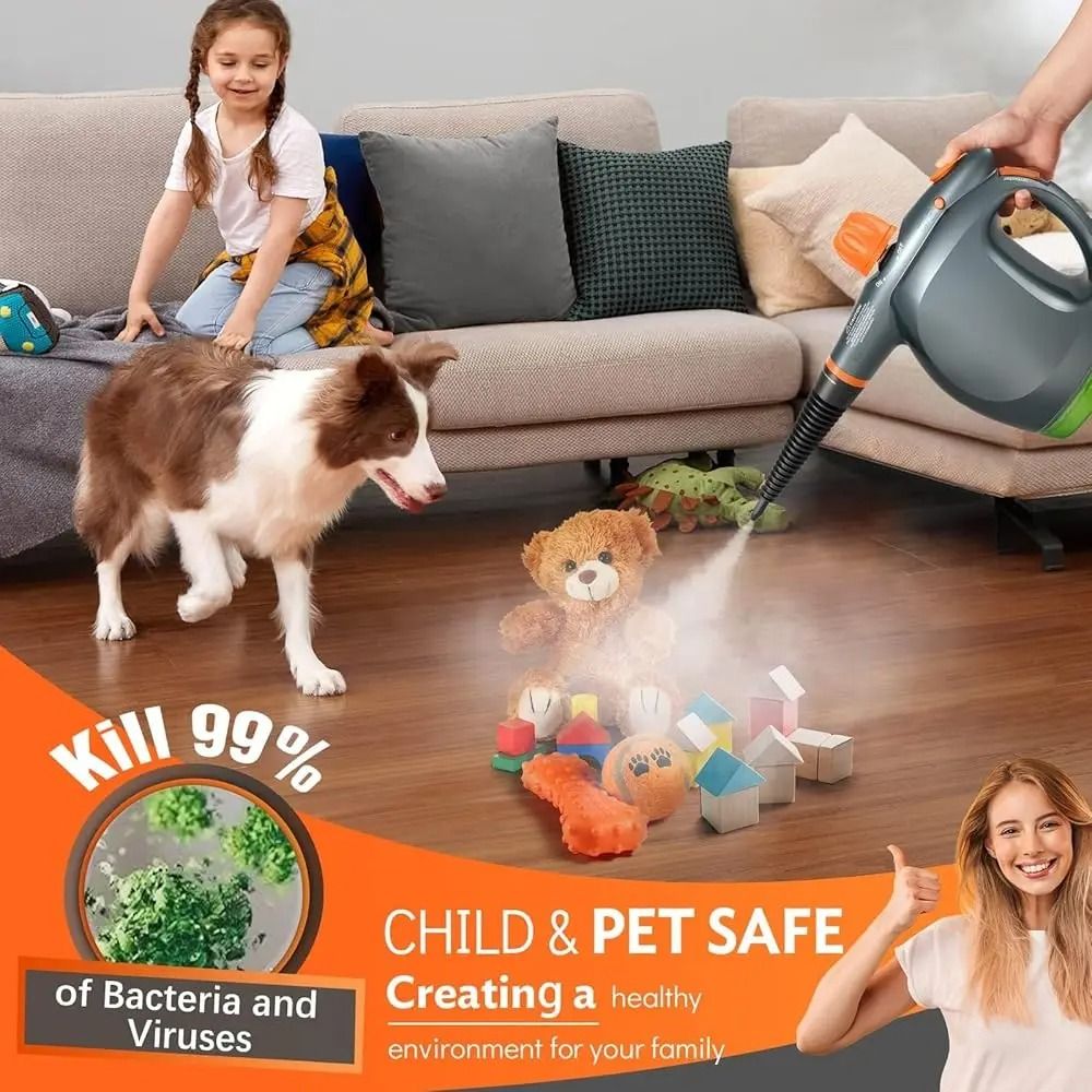 Powerful Handheld Steam Cleaner with Safety Lock and Detergent Container