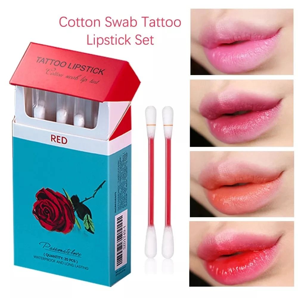 20 pcs Long Lasting Waterproof Lip Stain Cotton Swab Set
