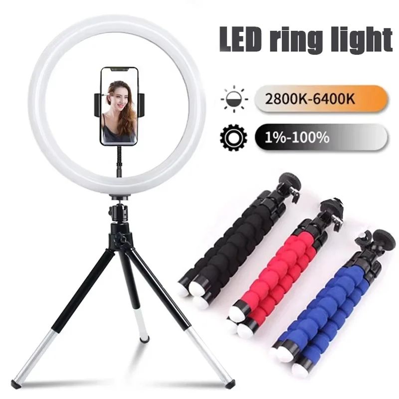 16–33cm LED ring light with Flexible Tripod & Phone Holder for Selfies, Live Streaming, and Video Calls
