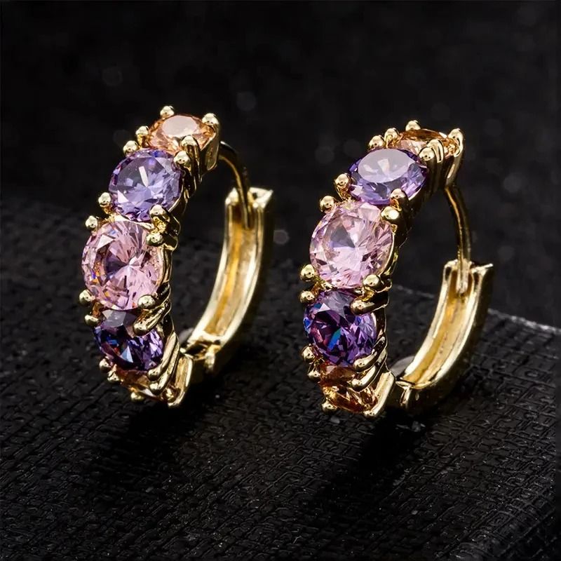 Colorful CZ Hoop Earrings Elegant Bridal Party Jewelry for Women