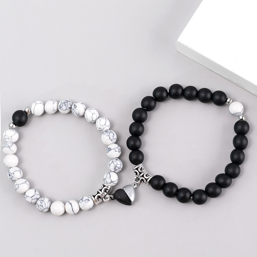 Natural Stone Heart Magnet Distance Couple Bracelets Beads Friendship Fashion Jewelry Gift