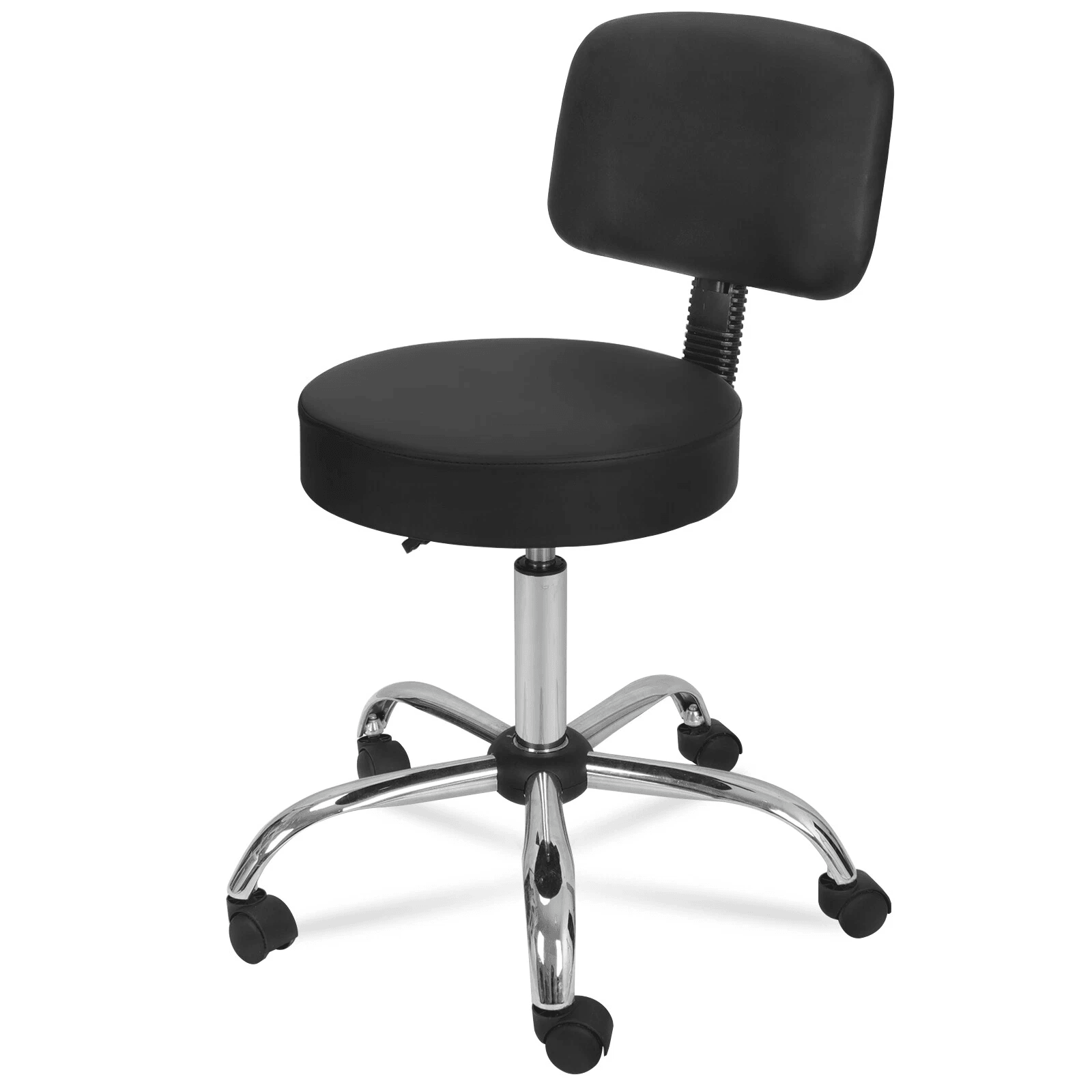 Adjustable Black Rolling Medical Spa Salon Stool With Backrest Cushion, Swivel Chair for Tattoo, Facial, Massage