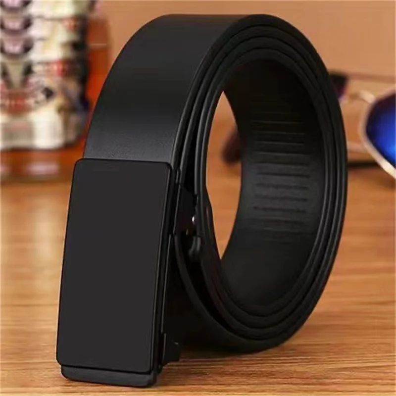 Men Automatic Buckle Leather Belt – Luxury Genuine Leather Belt with Ratchet Closure for Business & Casual Wear