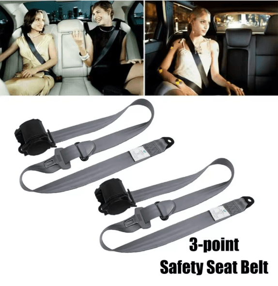 3-Point Retractable Automatic Car Safety Belt Kit with Adjustable Shoulder Strap for Sedan Truck Bus Van