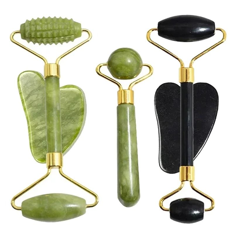 Natural Jade Facial Roller and Gua Sha Body Massager Set
