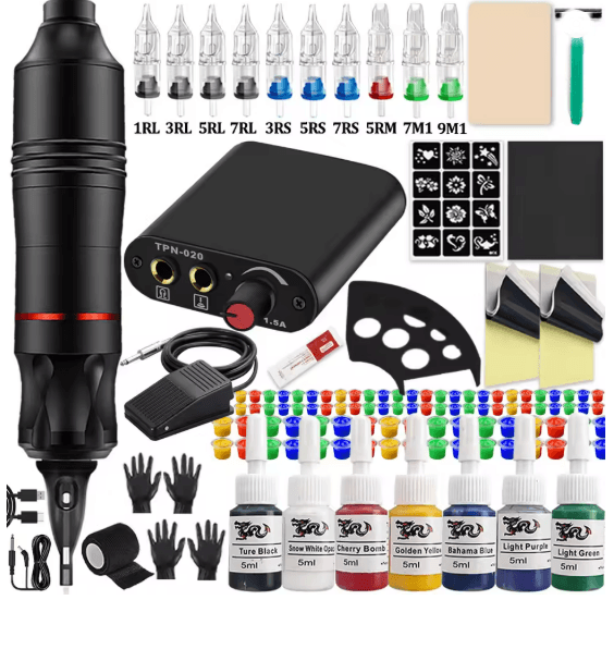 Complete Tattoo Pen Machine Kit Rotary Cartridge Tattoo Starter Set