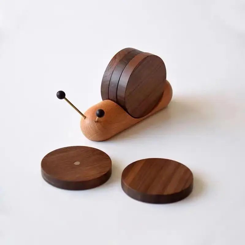 Black Walnut Cartoon Snail Decompression Insulated Tea Coaster