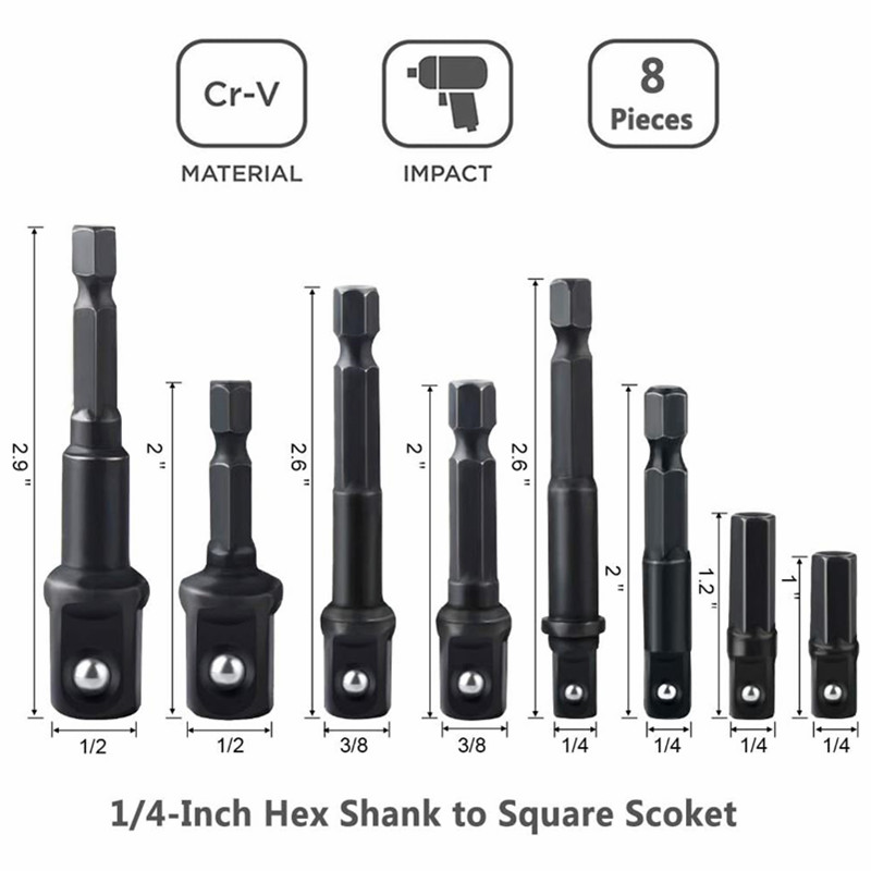 Professional Piece Impact Socket Adapter Set with Drill Converter & Reducers for Power Tools