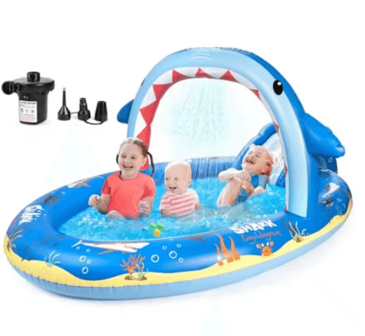 Dinosaur Inflatable Play Center Pool with Slide – Kids Backyard Water Play Center with Sprinkler & Pump