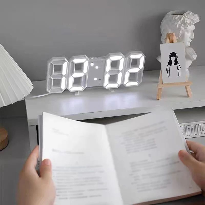 Modern LED Digital Alarm Clock Voice Activated Silent Desk Clock with 3D Display