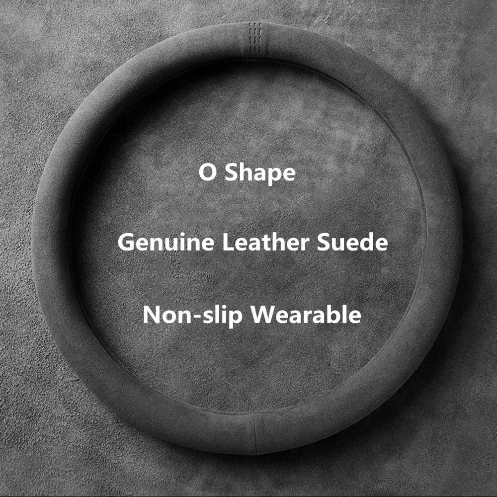 LuxeGrip Cowhide Suede Steering Wheel Cover – Universal 37–38cm Anti-Slip Wrap