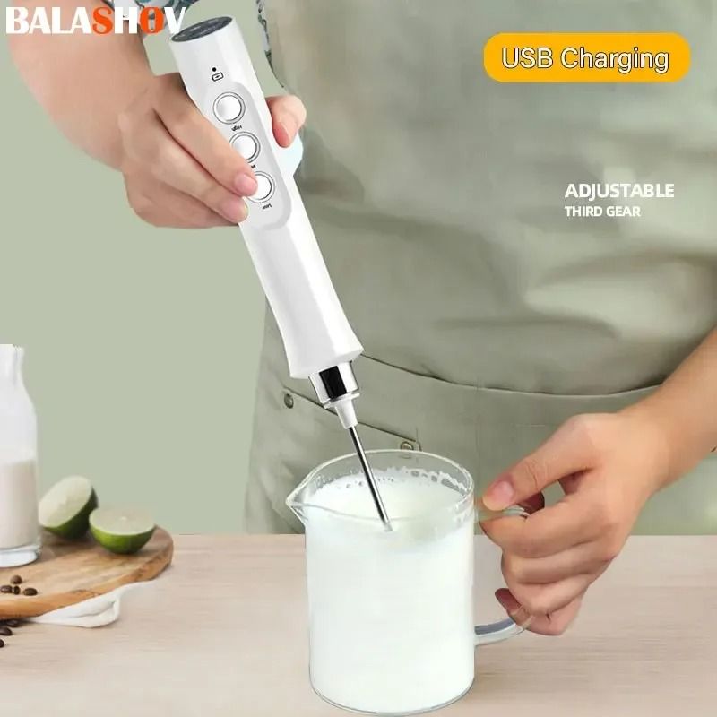 3 in 1 Rechargeable Electric Milk Frother Handheld Coffee Whisk Mixer