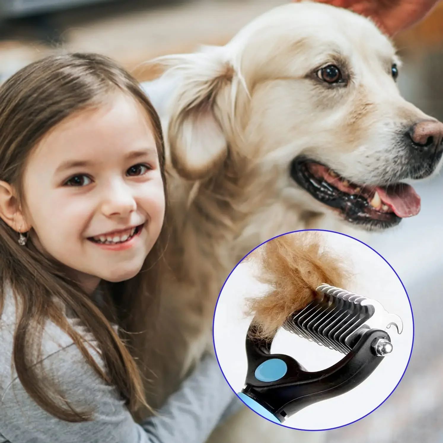 Pet Deshedding Brush Double Sided Grooming Tool, Shedding and Dematting, Stainless Steel Dog Comb for Effective Results